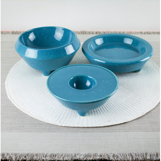 3 Pewter Blue Tripod Plates...