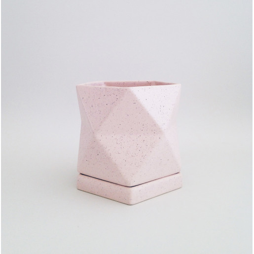Maceta rosa mate con plato,...