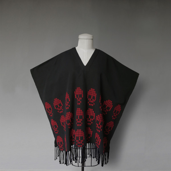 Brocade Poncho with Red Skulls
